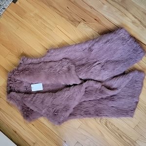 NWT Love token Rose dark blush rabbit fur long vest Small